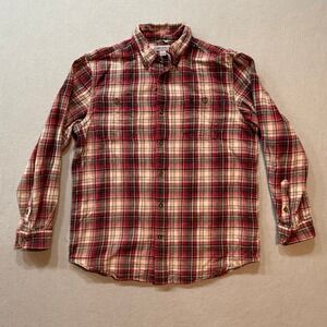Carhartt Flannel Red Plaid 100% Cotton Workwear‎ Button-Up Shirt Men L Relax Fit